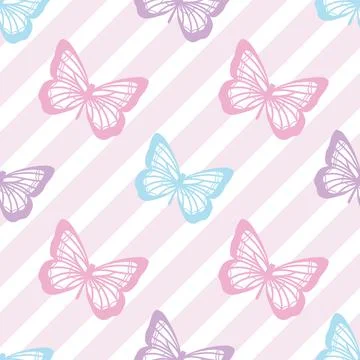 Vector butterfly cute seamless repeat pattern design background Illustrazione stock