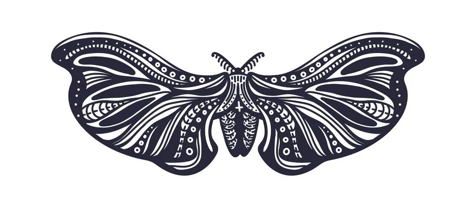 Vector butterfly, graphic moth, insect. Art tattoo Stock Illustration