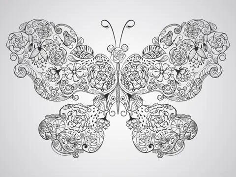 Vector  butterfly made of flowers Stock Illustration
