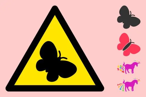 Vector Butterfly Warning Triangle Sign Icon Stock Illustration