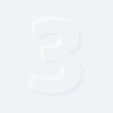 Vector button letter of alphabet number 3. Bright white gradient neumorphic e 스톡 일러스트