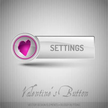 Vector button with pink heart. Modern design elements with valentines symbols Illustrazione stock