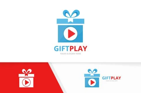 Vector button play and gift logo combination. Record and present symbol or icon Ilustración de archivo