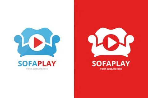 Vector button play and sofa logo combination. Record and couch symbol or icon Stock Illustration