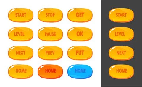 Vector Button set for Mobile Phone Game in style design isolated on white. Stock Illustration