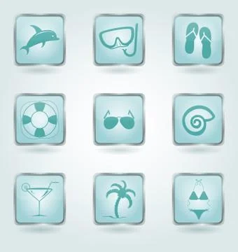 Vector buttons with vacation icons. Stock Illustration