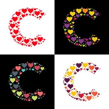 Vector C alphabet with various heart shape Illustrazione stock