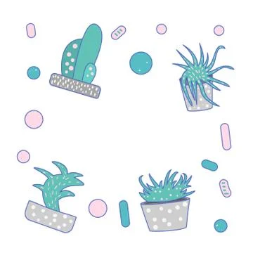 Vector cactus design border.  Houseplant composition in doodle style. Stockillustratie