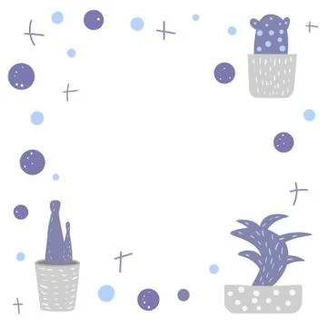 Vector cactus design frame.  Houseplant composition in doodle style. Stockillustratie