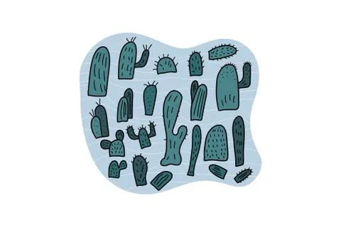 Vector cactus design set.  Collection of plants in doodle style. イラスト素材