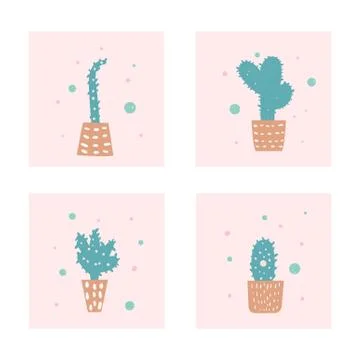 Vector cactus design set. Handdrawn houseplant composition. Stockillustratie