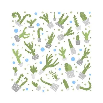 Vector cactus design set. Handdrawn houseplant square composition. Illustrazione stock