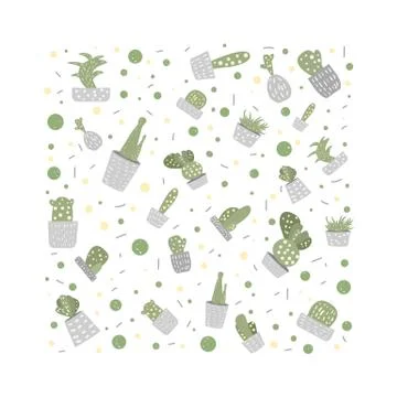Vector cactus design set.  Houseplant square composition in doodle style. Stock Illustration