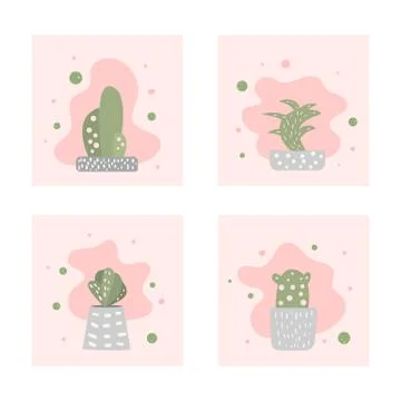 Vector cactus design set.  Houseplant compositions. イラスト素材