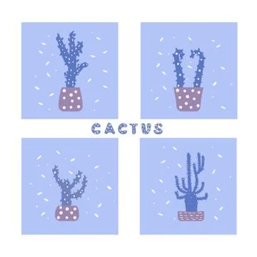 Vector cactus design set of square card.  Houseplant compositions in doodle s イラスト素材