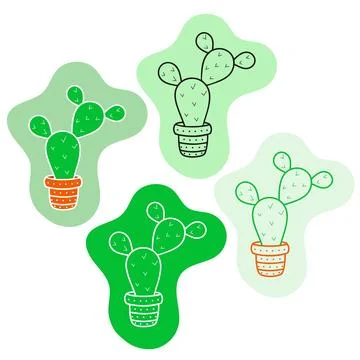 Vector cactus in a flat style. Collection, line art, icon. Stock Illustration