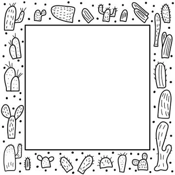 Vector cactus frame.  Border composition in doodle style. Stock Illustration