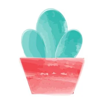 Vector cactus in a pot with a watercolor effect. Stock Illustration