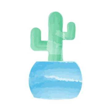 Vector cactus in a pot with a watercolor effect. Stock Illustration