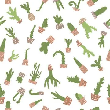 Vector cactus seamless pattern. Houseplant background in doodle style. イラスト素材