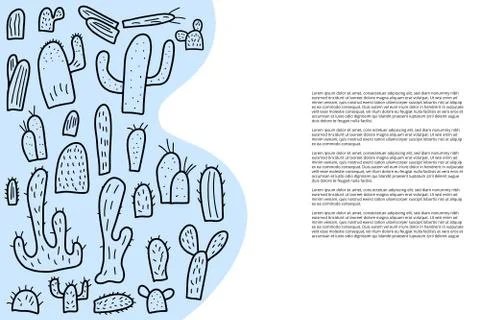 Vector cactus  set.  Templates of banner composition in doodle style. イラスト素材