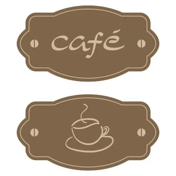 Vector Cafe and Cup of Coffee brown sticker symbols Ilustração Stock