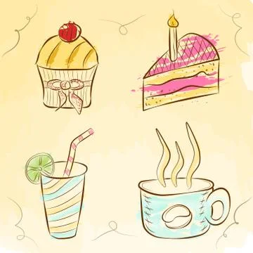 Vector cake and drink illustration Stock Illustration