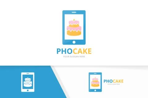 Vector cake and phone logo combination. Pie and mobile symbol or icon. Unique Illustrazione stock