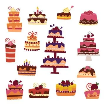 Vector cake collection isolated on white background Stock Illustration