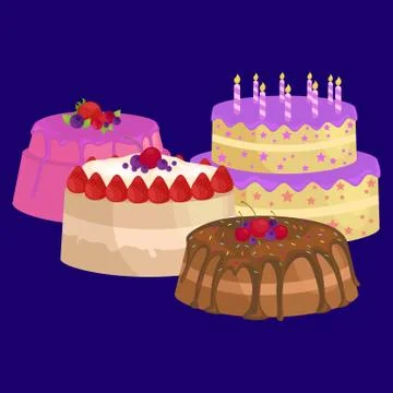 Vector cake icon set, Birthday food, sweet dessert, isolated illustration. Stock Illustration