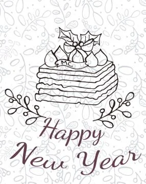 Vector cake illustration with Happy New Year words Stock Illustration