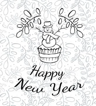 Vector cake illustration with Happy New Year words Stock Illustration