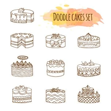 Vector cake illustration. Set of hand drawn cute cakes Stock Illustration