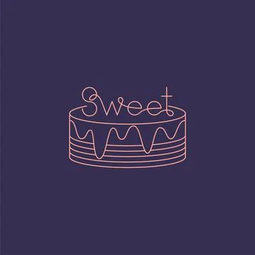 Vector cake logo in outline style. Digital art Stock Illustration