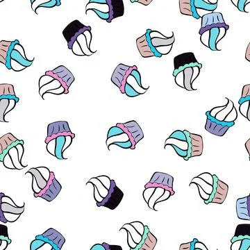 Vector. Cake muffin cute seamless pattern. Nice birthday pattern on blue, white Illustrazione stock