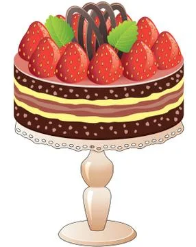 Vector cake on a stand with strawberry and chocolate Stock Illustration