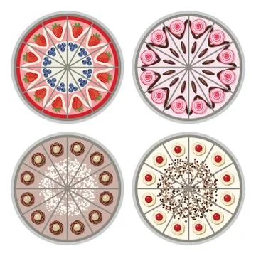 Vector cakes cut in slices. Stock Illustration