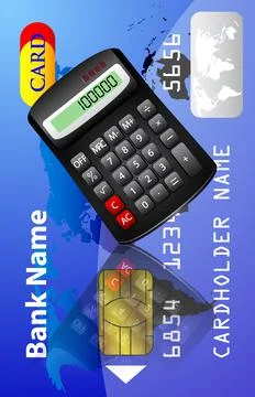 Vector calculator on plastic card background Illustrazione stock
