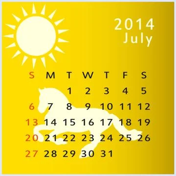Vector calendar 2014 july Illustrazione stock