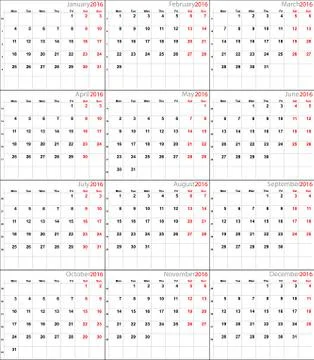 Vector calendar for 2016  eurostyle Stock Illustration