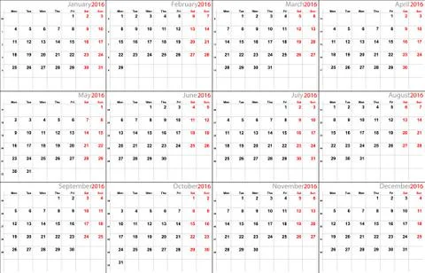 Vector calendar for 2016 eurostyle Stock Illustration