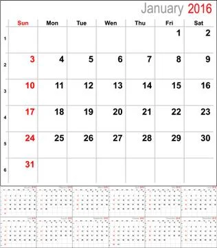 Vector calendar for 2016 Stock Illustration