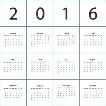 Vector calendar 2016 Stock Illustration