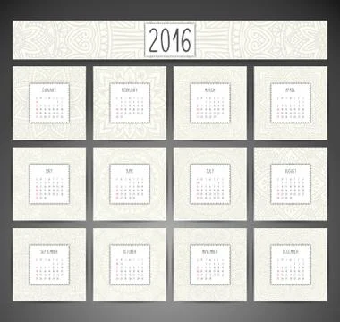 Vector Calendar 2016 Stock Illustration