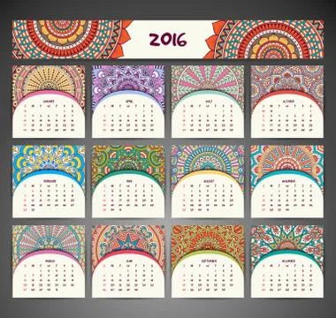 Vector Calendar 2016 Stock Illustration