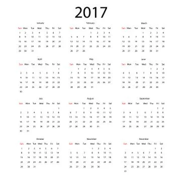 Vector calendar for 2017 Stock Illustration