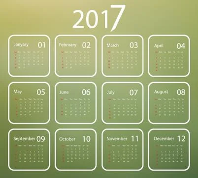 Vector calendar for 2017 Stock Illustration