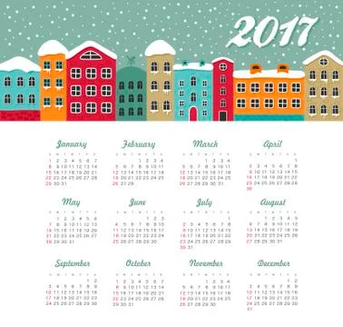 Vector Calendar 2017 year. Week Starts Sunday Illustrazione stock
