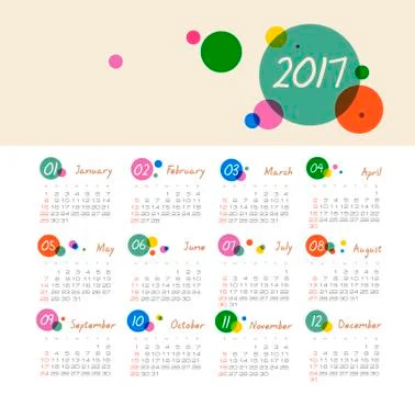 Vector Calendar 2017 year. Week Starts Sunday Illustrazione stock