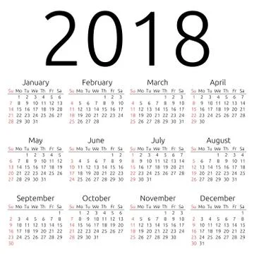 Vector calendar 2018, Sunday Illustrazione stock